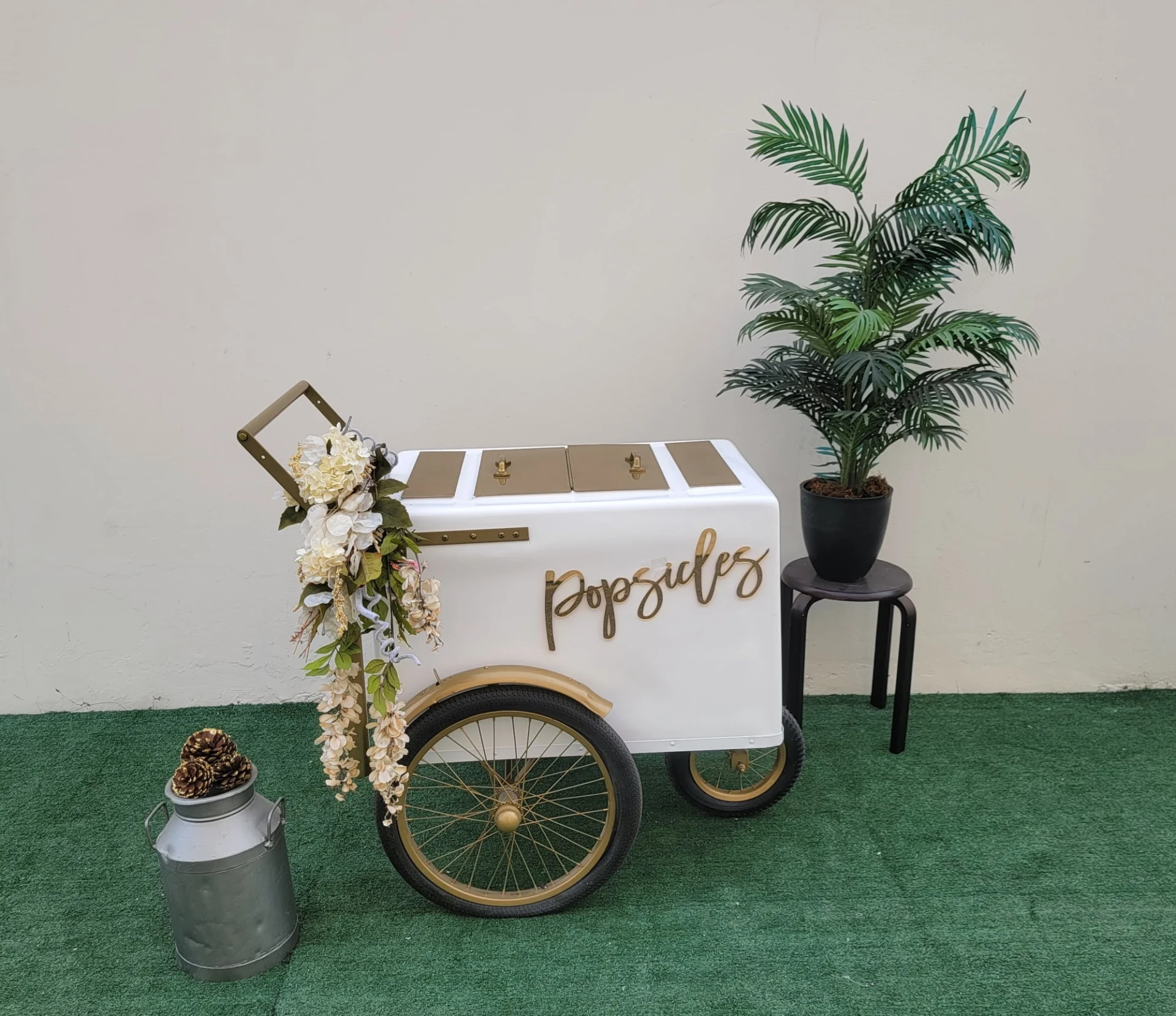 Standard Size Popsicle Cart with Gold Trim and Bicycle Tires