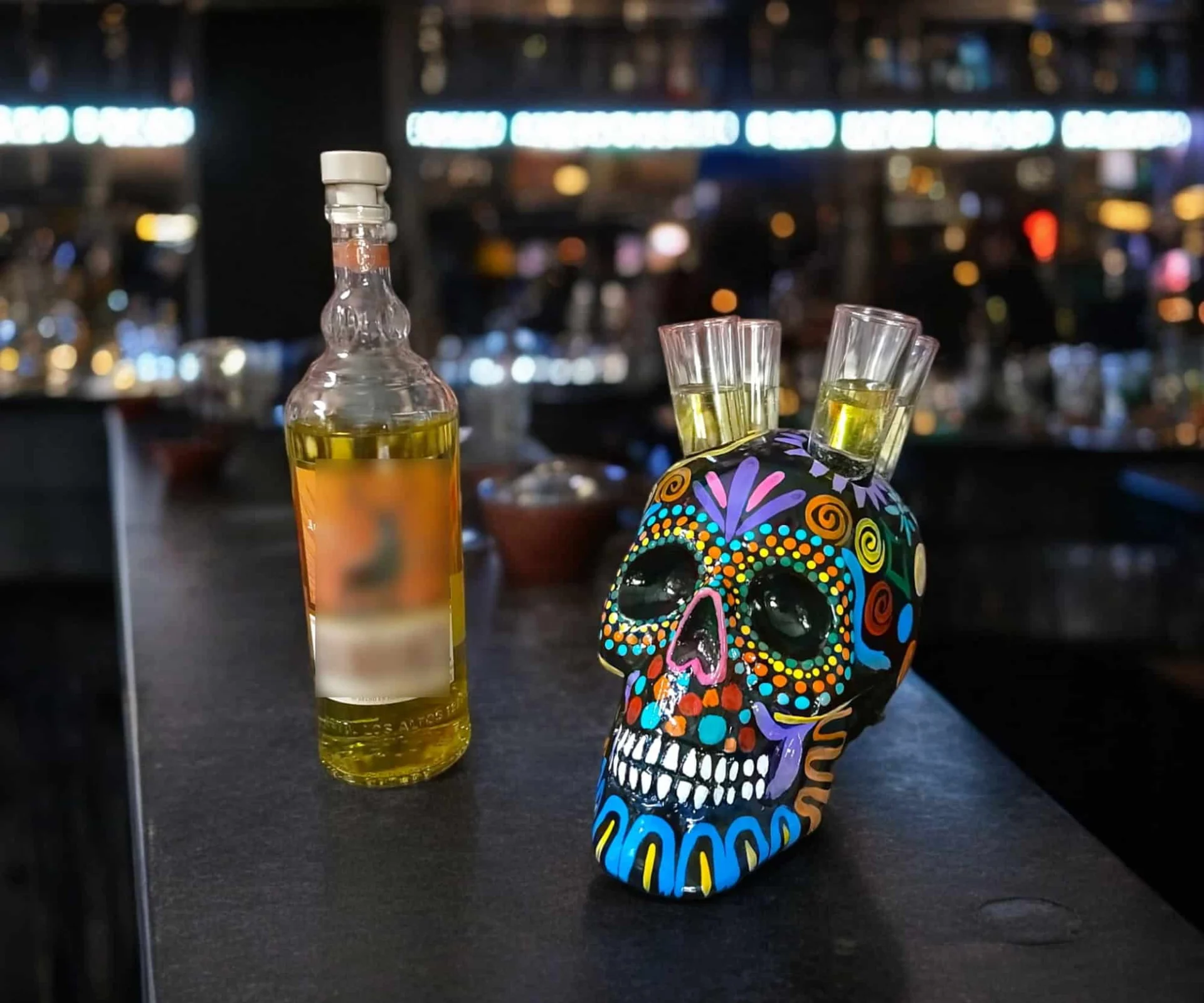 Black Skull Tequila Flight Tray with Lights
