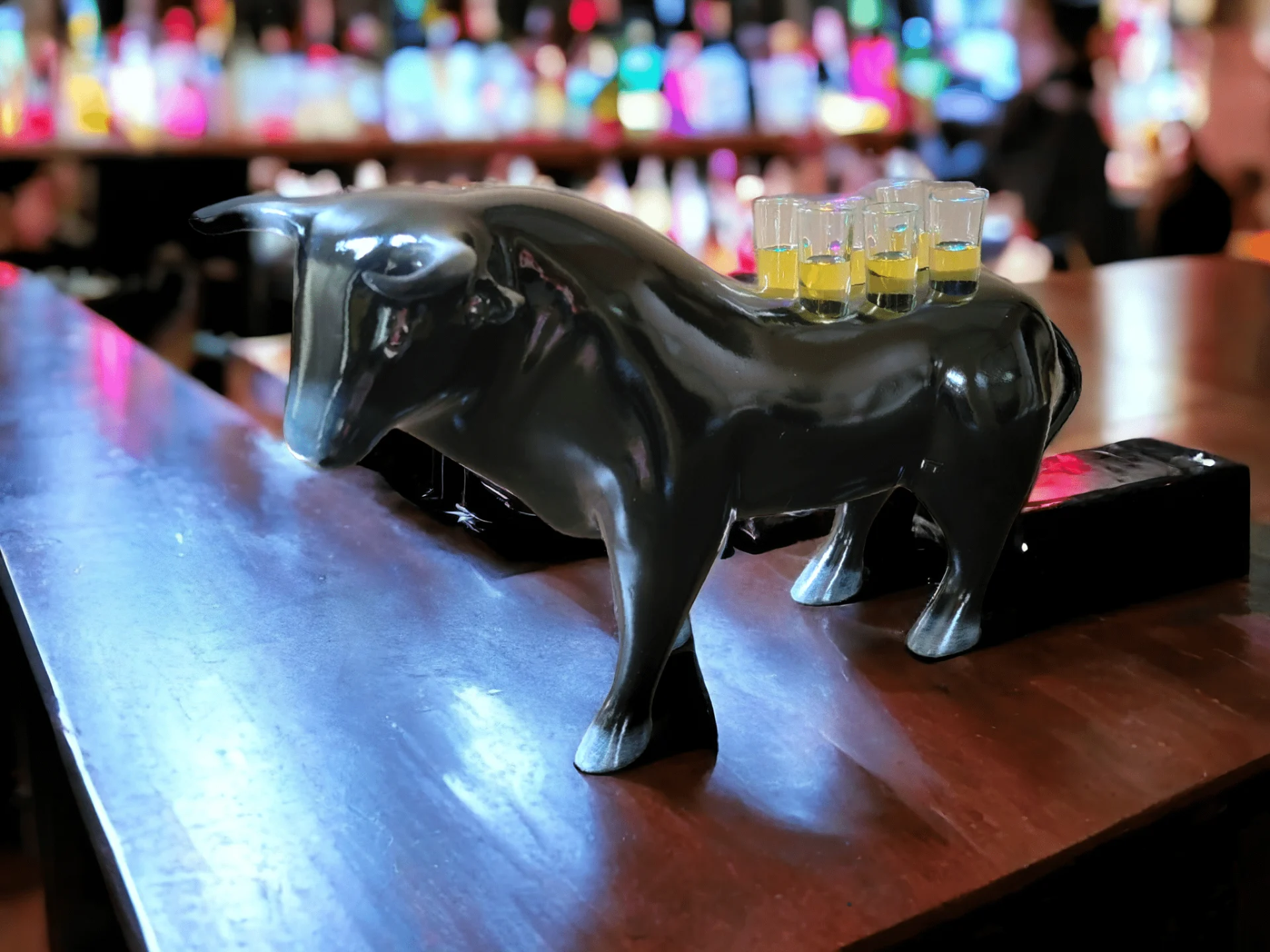 Black Tasting Flight Bull Tray with Lights for Unique Events
