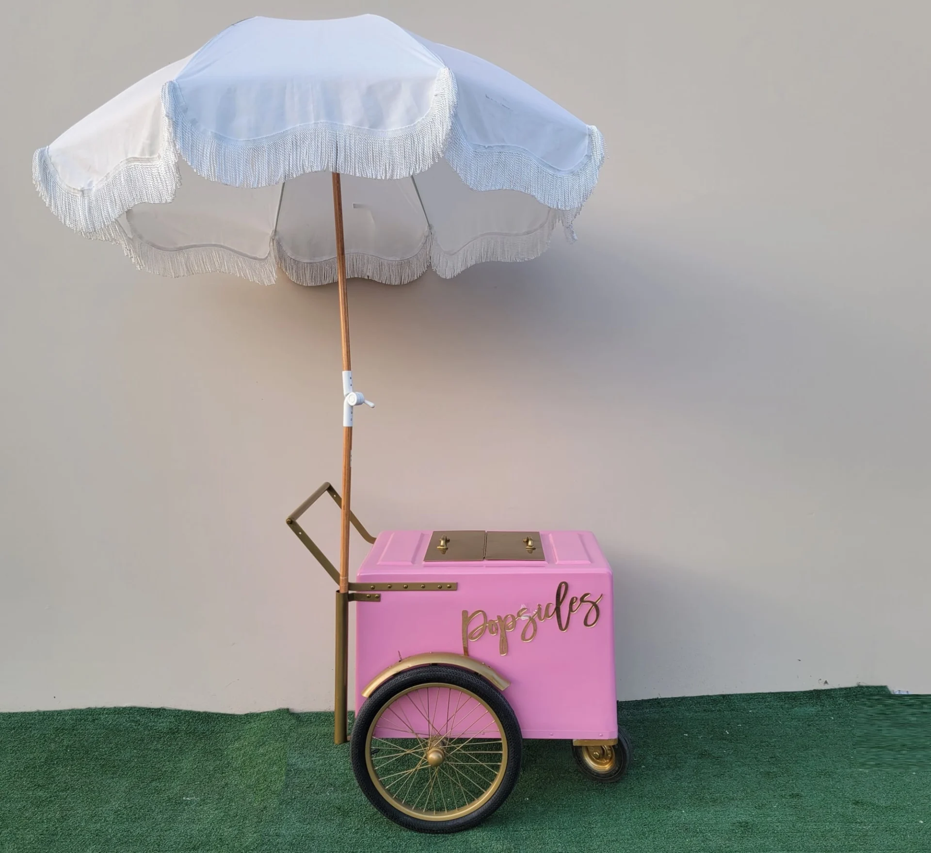 Standard Pink Popsicle Cart with Gold Trim for Events and Businesses