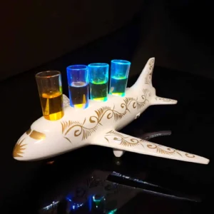 4 Shot White Airplane Tequila Shot Flight Tray with Lights