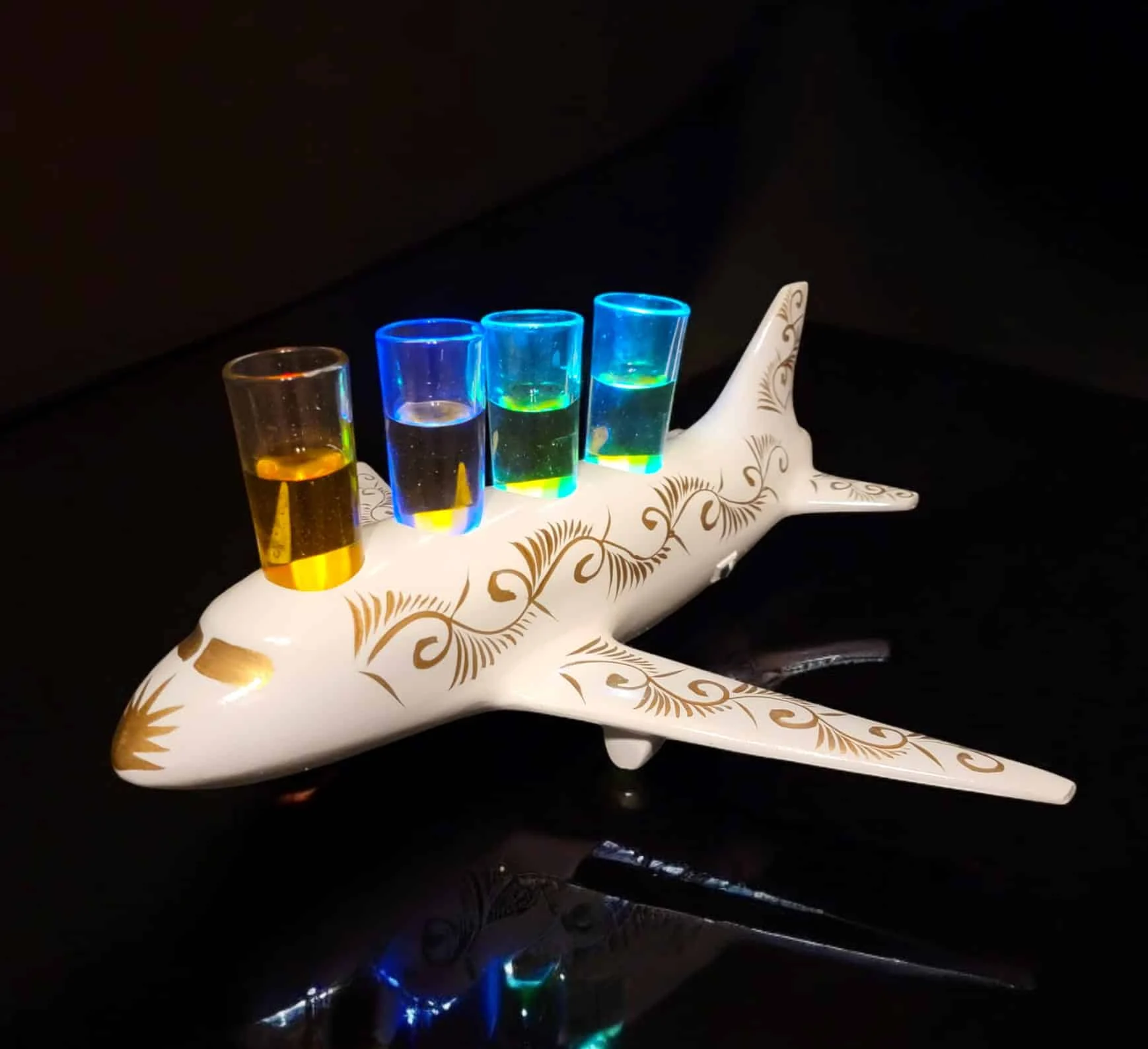 4 Shot White Airplane Tequila Shot Flight Tray with Lights
