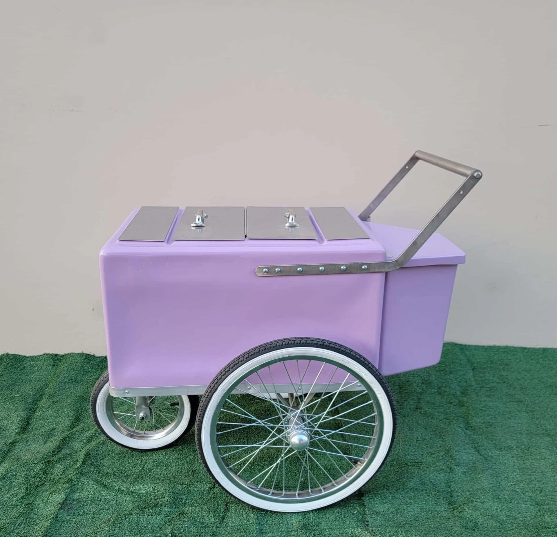 Popsicle Cart Small Size Purple with stainless steel trim and bicycle Tires
